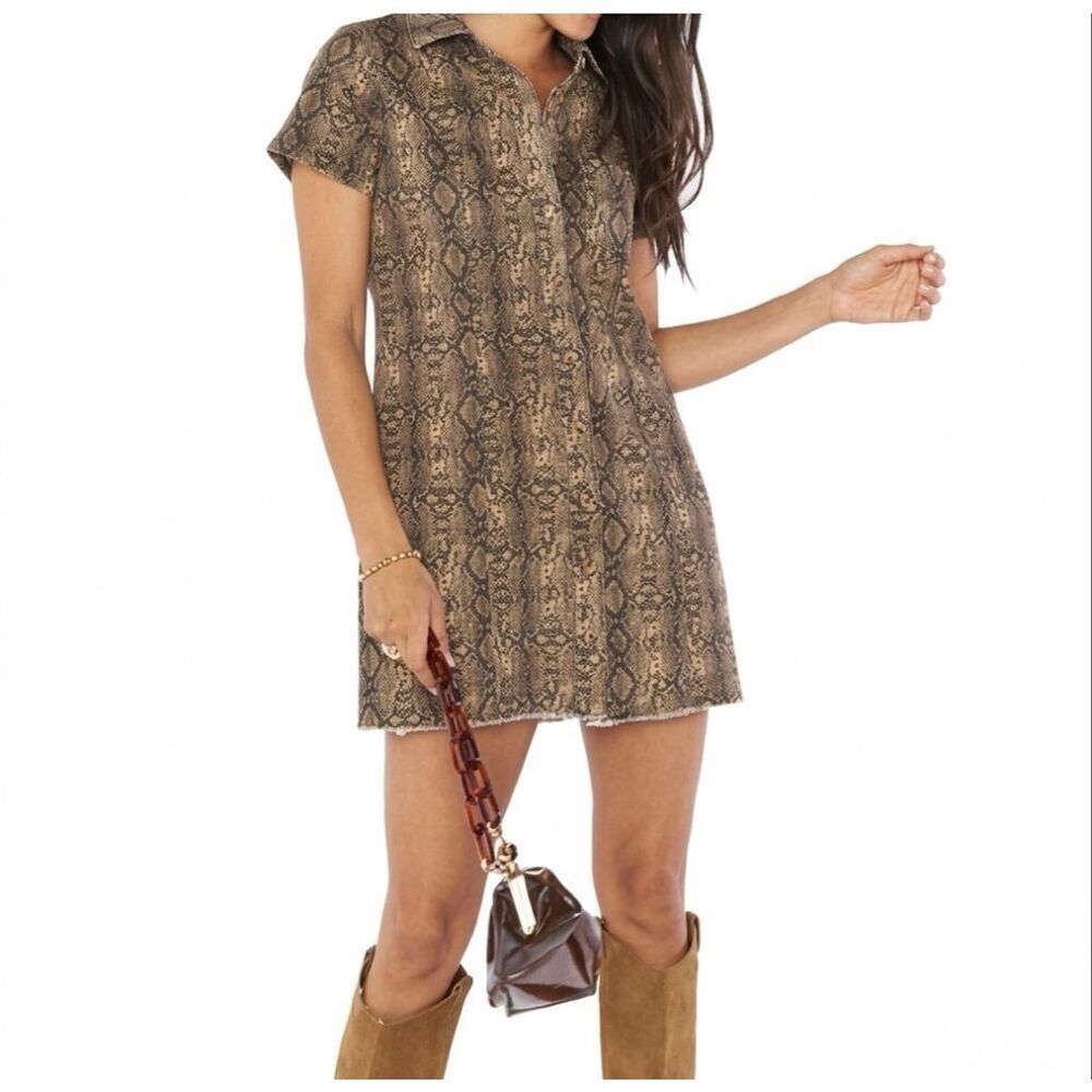 Show Me Your Mumu Cyrus Snake Print Queen Cobra Denim Shirt Dress Small Boho
